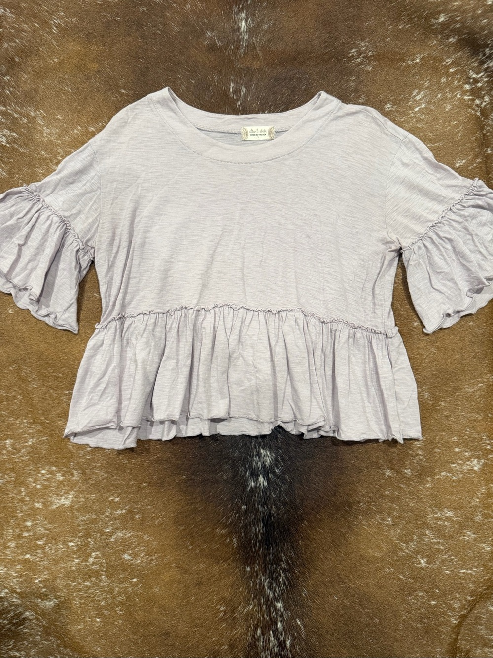 Altar'd State Washed Lilac Ruffle Hem Crop Top